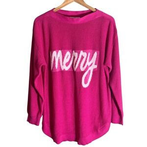 Astrologie Hot Pink Merry Long Sleeve Sweater Soft XXL Christmas Holiday Woman's